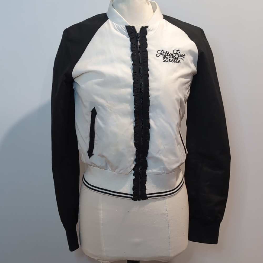 Fifty Five Dselle Crop White Bomber Jacket Large